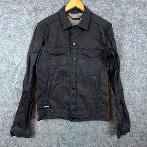 Comune Braydon Szafranski Trucker Jacket Men Small Black Coated Denim Streetwear